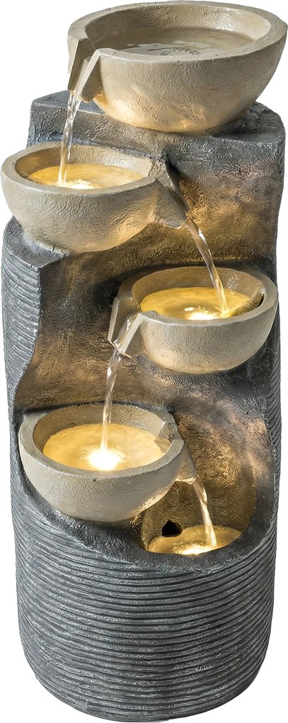 Outsunny Fântână în 5 trepte, fântână de grădină cu LED, pompă, aspect piatră, reglabilă 33 x 31 x 80 cm | Aosom Romania