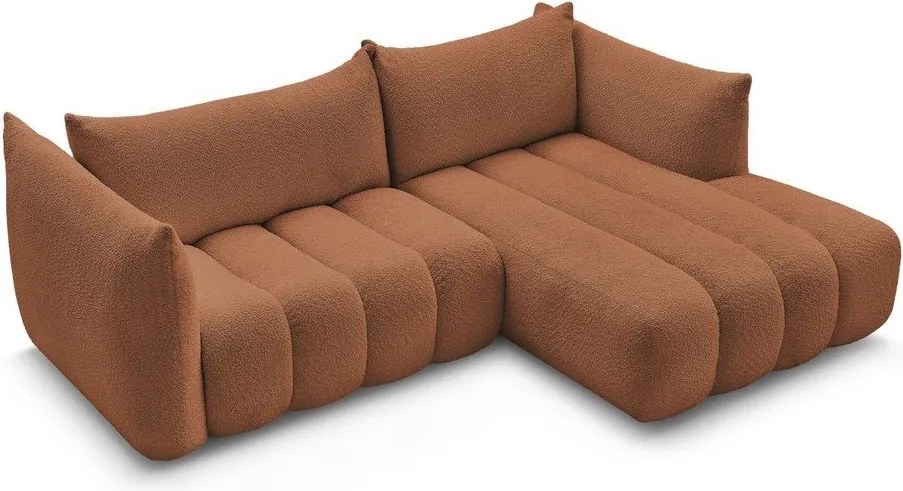 Colțar portocaliu cu tapițerie din țesătură bouclé (cu colț pe partea dreaptă/cu șezlong) Azra – Bobochic Paris