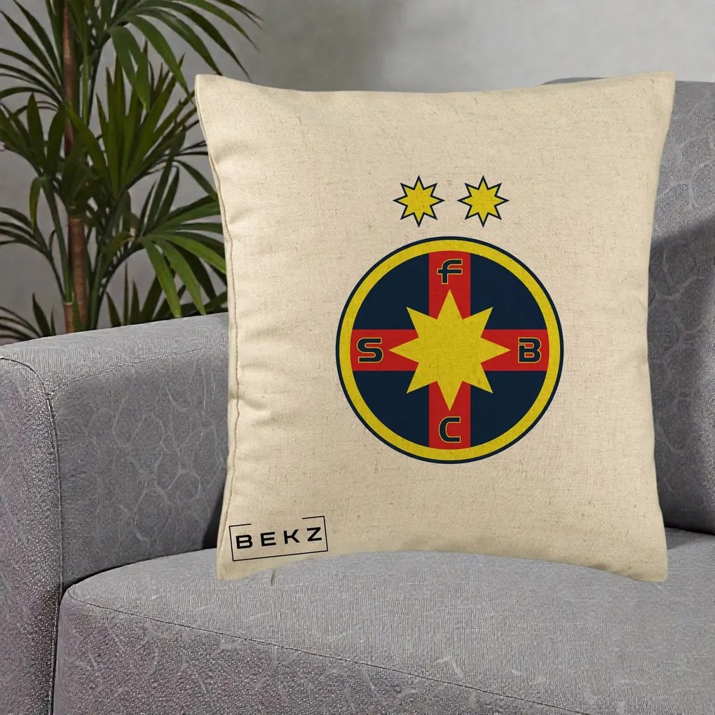 Perna Personalizata FCSB Fotbal Club Steaua Bucuresti, 40x40 cm, Bej, Husa Detasabila, Perna Inclusa, BEKZ®