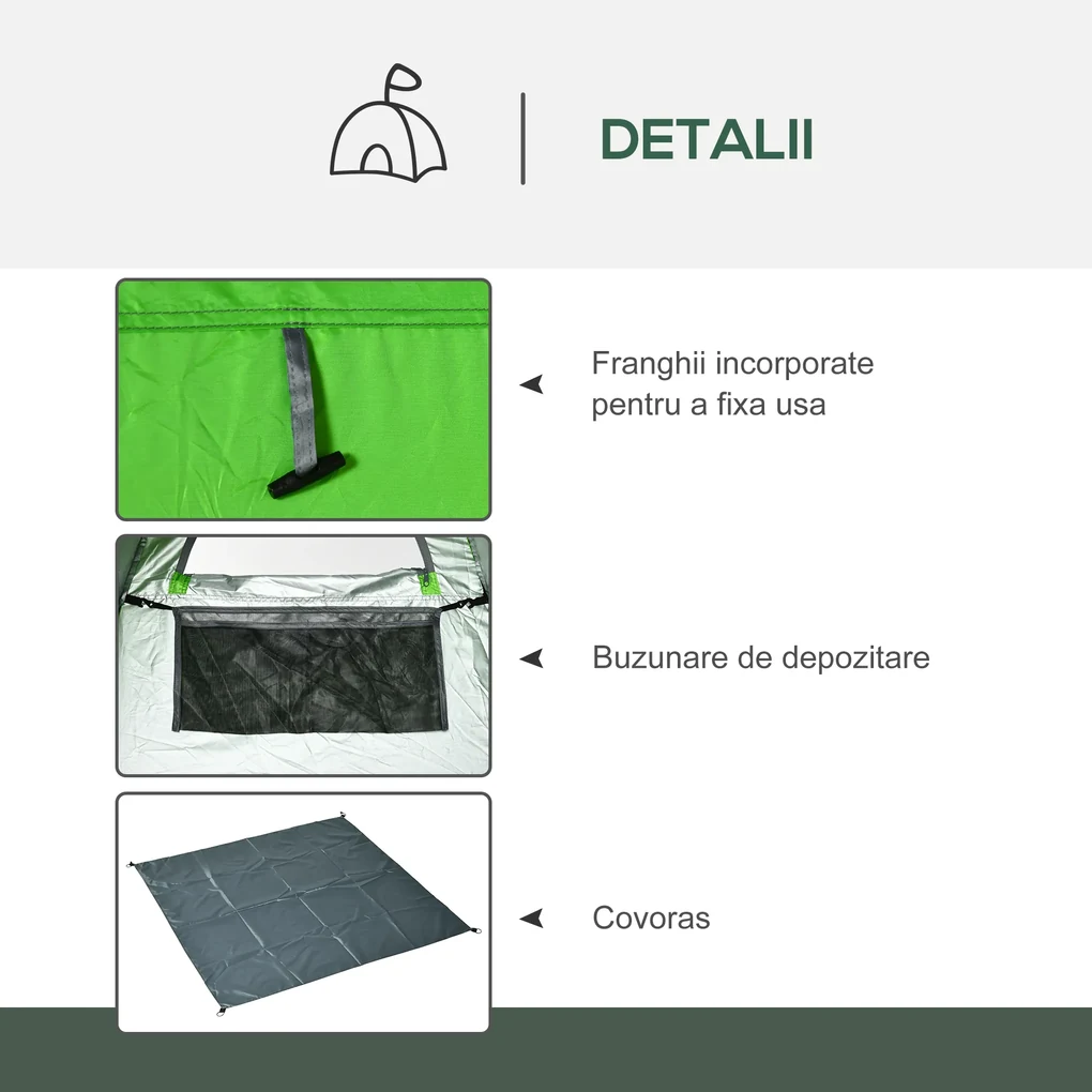 Cort de Dus Outsunny pentru Exterior cu Usa cu Fermoar, Geanta pentru Transport, 126x124x189cm, Verde | Aosom Romania