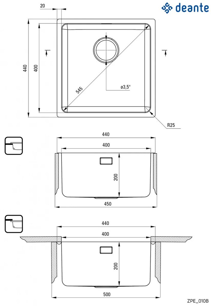 Chiuvetă din inox, 1-cuvă, Egeria, ZPE_010B