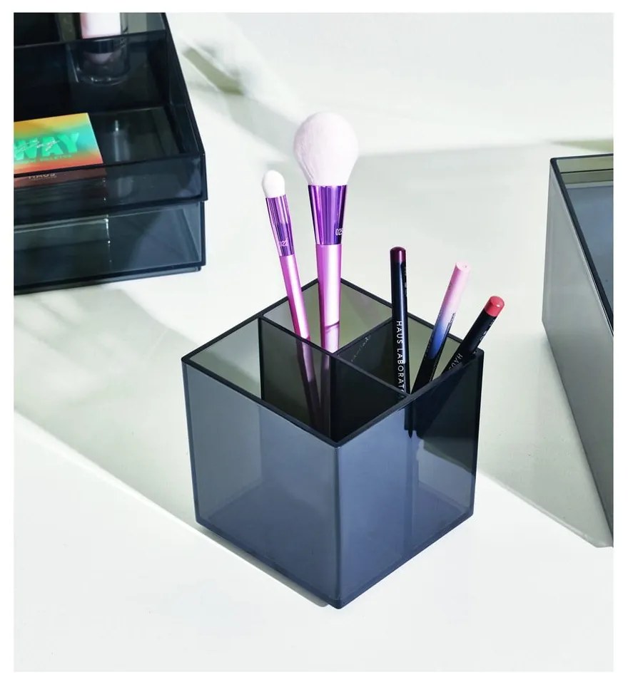 Organizator de baie negru mat pentru cosmetice din plastic reciclat Cosmetic Cube – iDesign