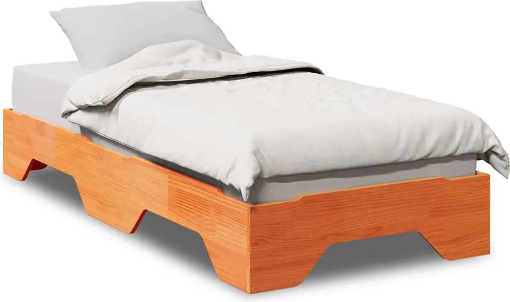 vidaXL Cadru pat fără saltea ceară stivuită maro 75x190 cm lemn masiv