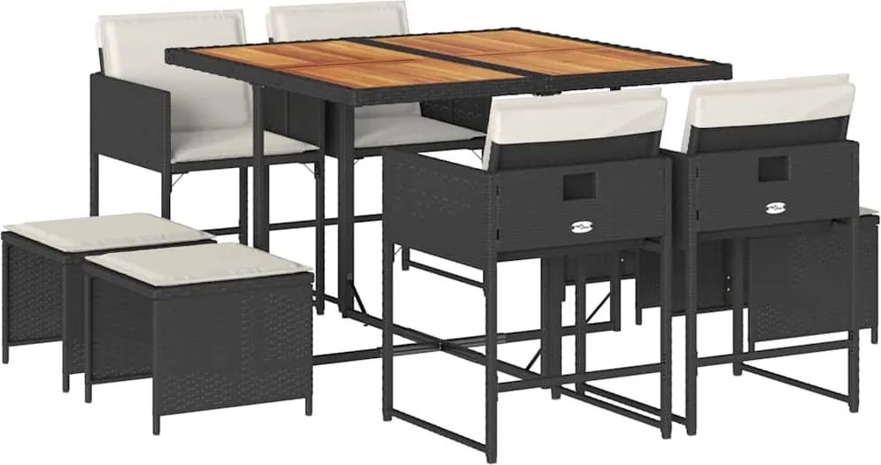 vidaXL Set mobilier de grădină cu perne, 9 piese, negru, poliratan