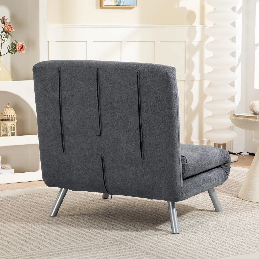 HOMCOM Fotoliu cu functie de pat, design 2-in-1, fotoliu de dormit, pat de oaspeti, husa material, cu perna, Gri inchis | Aosom Romania