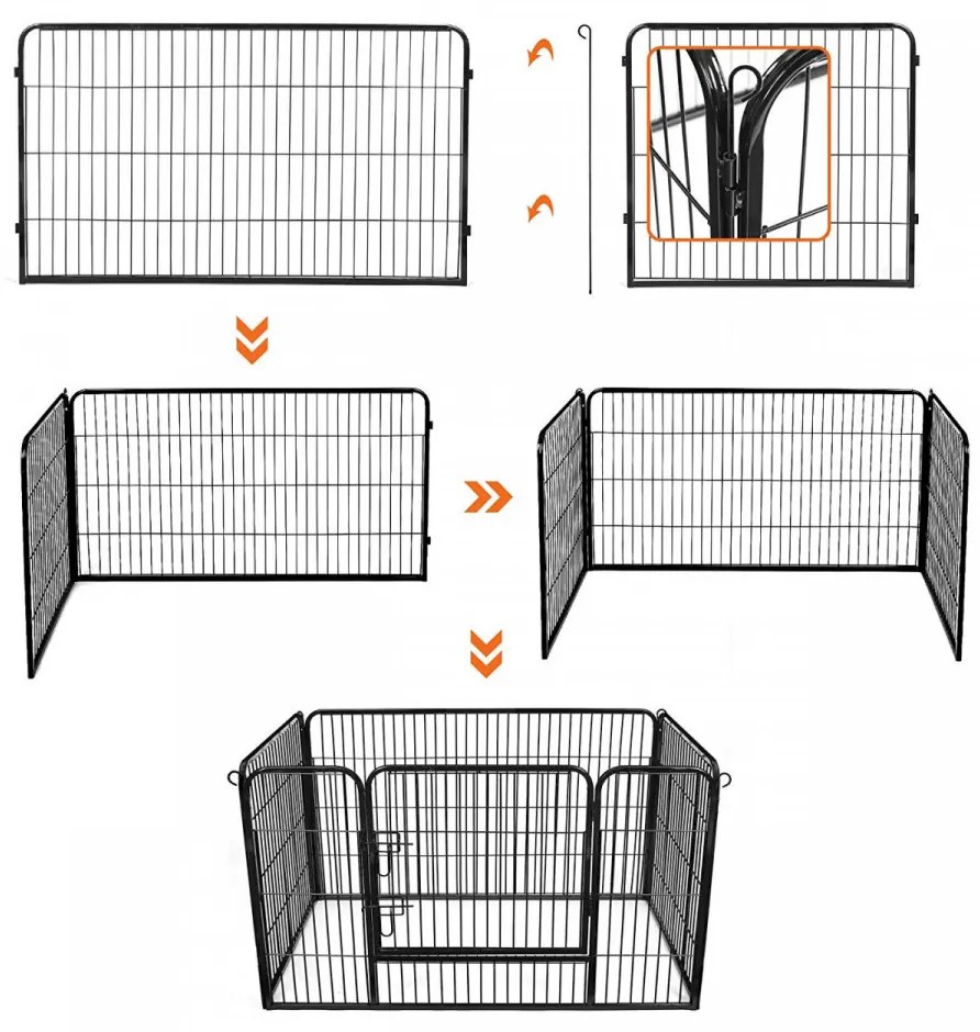 Tarc interior / exterior pentru animale de companie, 122 x 80 x 70 cm, metal, negru, Feandrea