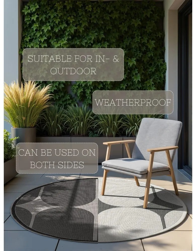 Covor pentru exterior și interior alb-negru rotund ø 160 cm Duet Bowen – NORTHRUGS