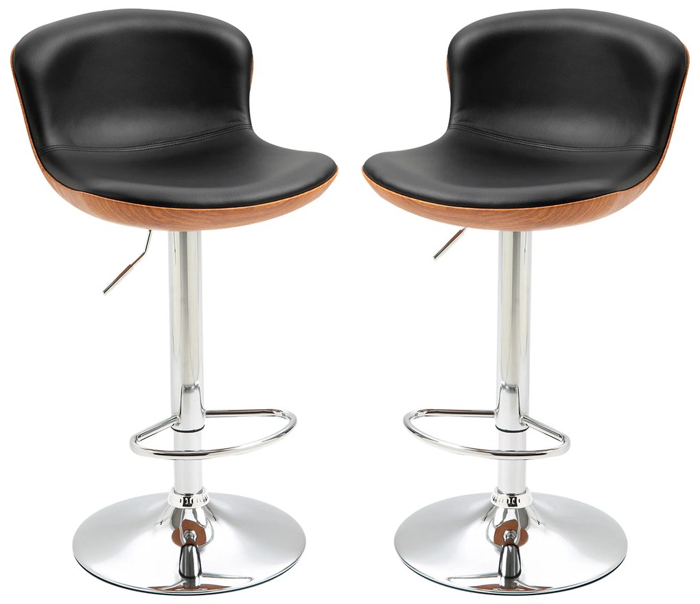 HOMCOM Set de 2 Taburet de Bar Design Contemporan Înălțime șezut reglabil 64-85 cm rotire 360° acoperire sintetică Negru Imitație Lemn | Aosom Romania