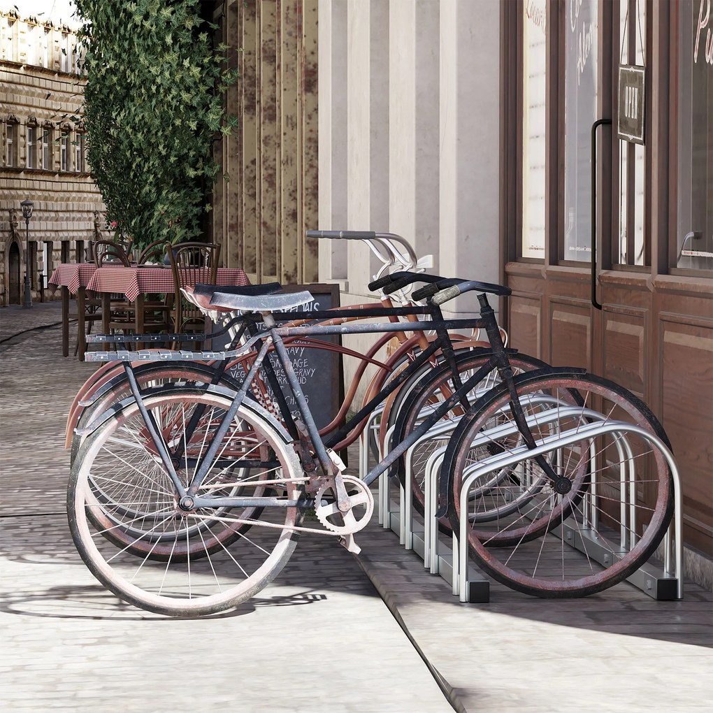 HOMCOM Suport de parcare pentru biciclete pentru 5 biciclete din otel, 145 × 33 × 27 cm, argintiu | Aosom Romania