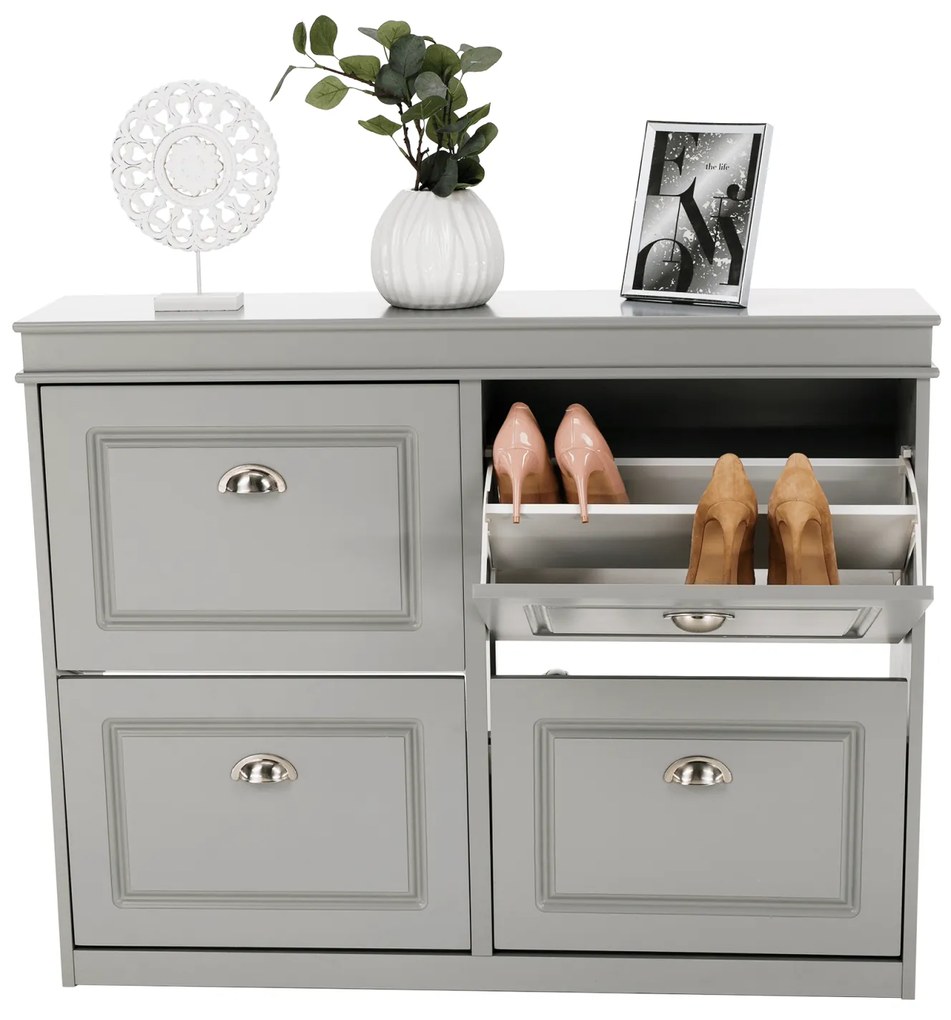 Pantofar, 4 compartimente duble, gri, mdf