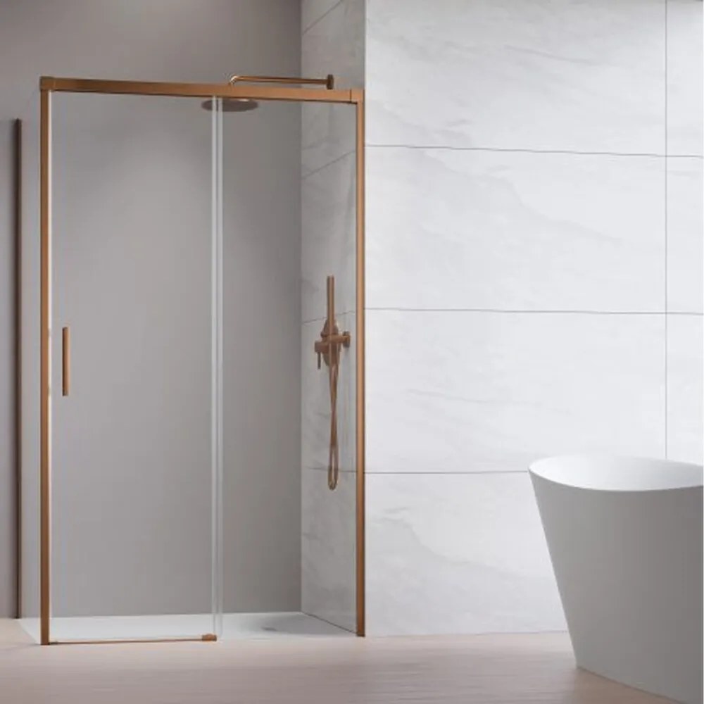 Cabina de dus patrata cu usa glisanta Radaway Idea KDJ 100x100 cm finisaj cupru periat-transparent dreapta