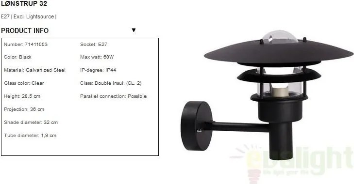 Aplica de perete exterior IP44 Lonstrup 32 negru 71411003NL