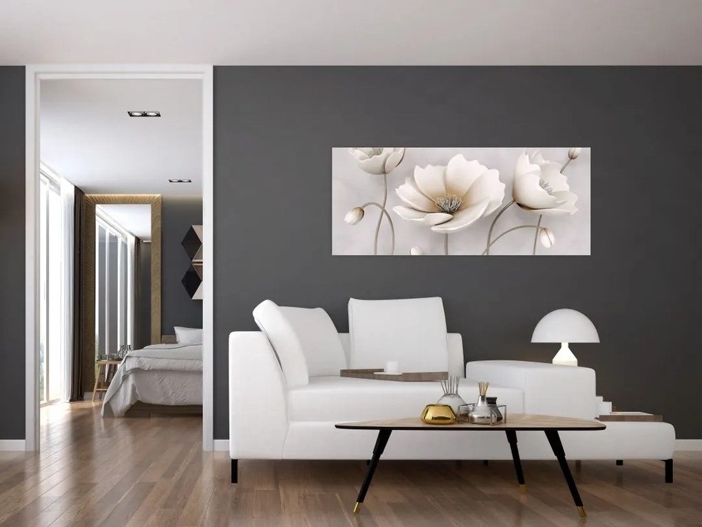 Tablou cu florile albe (120x50 cm)