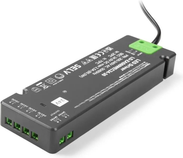 Transformator Easy Click GTV pentru bandă LED, 60W, 24V, IP20, 6 ieșiri Mini AMP, cablu 1,5 m 1.5 m, 60 W, 24 V, Easy Click