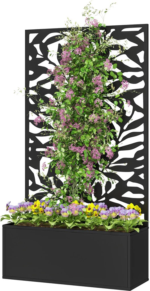 Outsunny Jardinieră cu spalier ghiveci dreptunghiular mărime mare panou de intimitate metal 61 x 23 x 113 cm negru | Aosom Romania