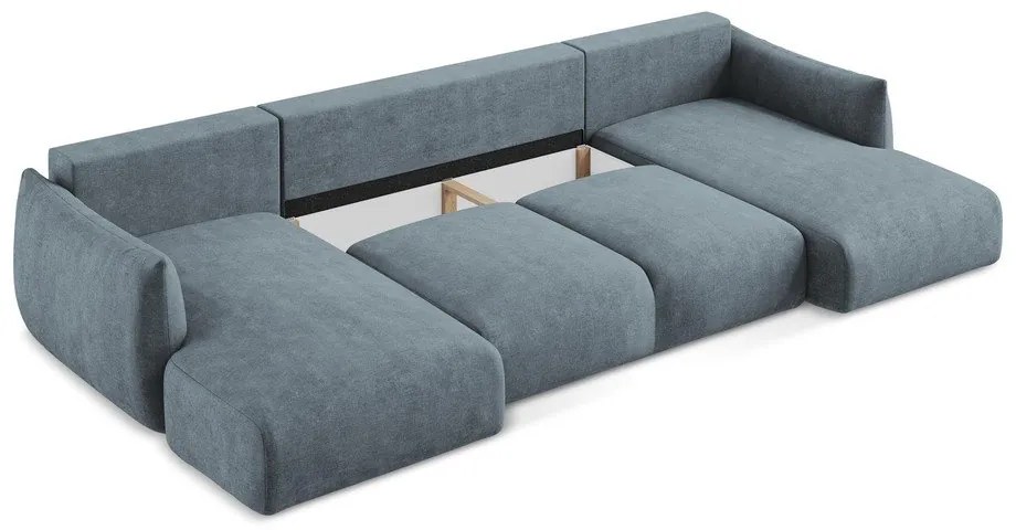 Colțar albastru extensibil cu tapițerie din chenille (în formă de "U") Leila – Makamii