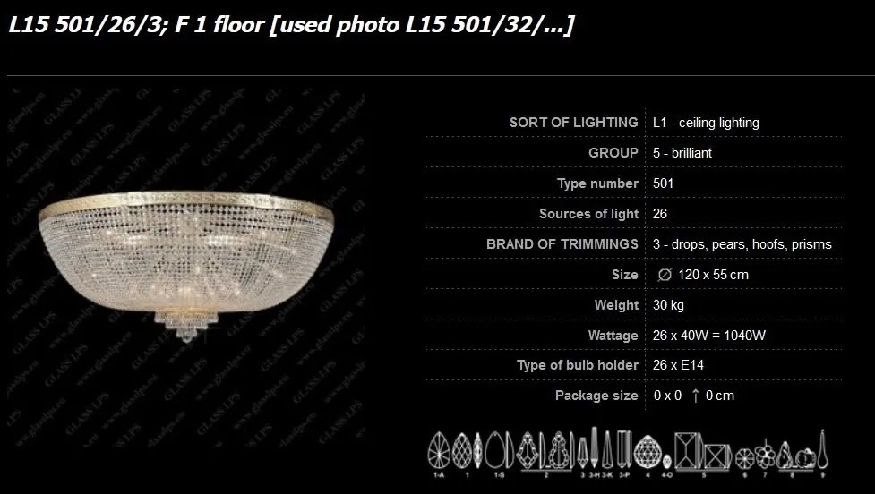 Plafoniera cristal Bohemia L15 501/26/3; F 1 floor