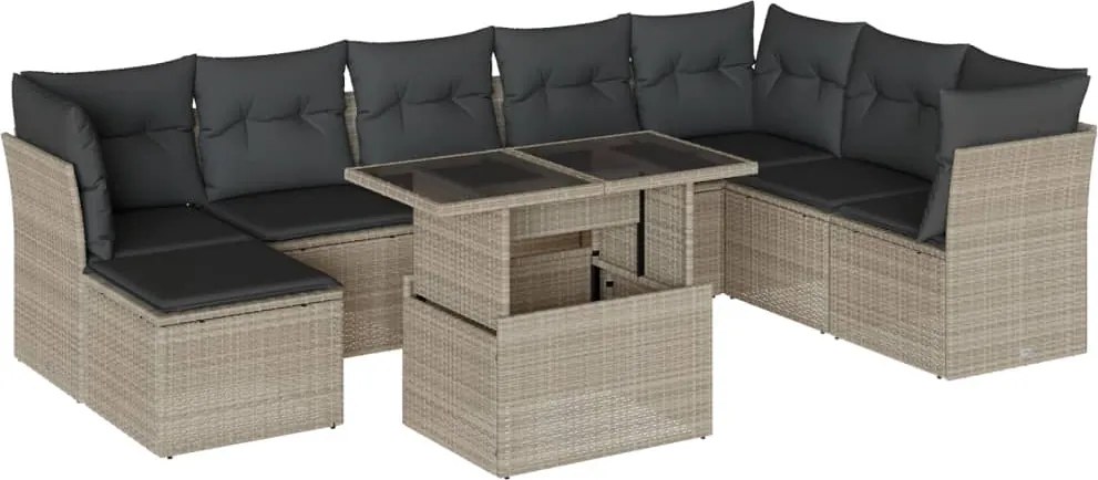 vidaXL Set canapele de grădină cu perne, 9 piese gri deschis poliratan