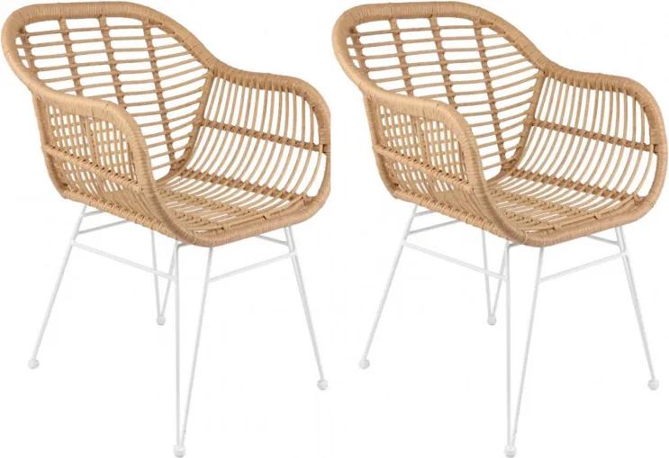 Set de 2 scaune Costa cu cotiere, natur/alb