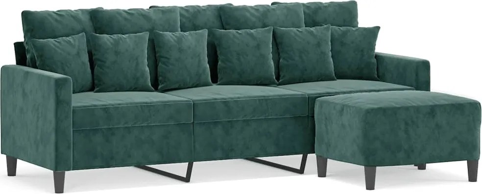 vidaXL Canapea cu 3 locuri și taburet, verde închis, 180 cm, catifea