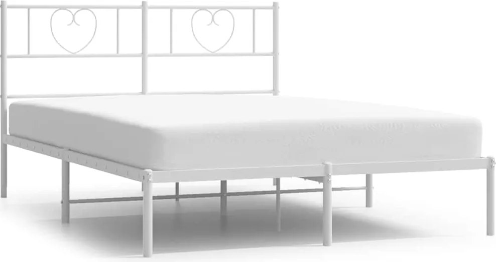 vidaXL Cadru de pat metalic cu tăblie, alb, 135x190 cm