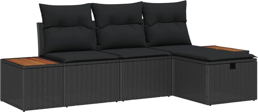 vidaXL Set de canapele pentru grădină cu pernă 4 pcs Negru Rattan poli