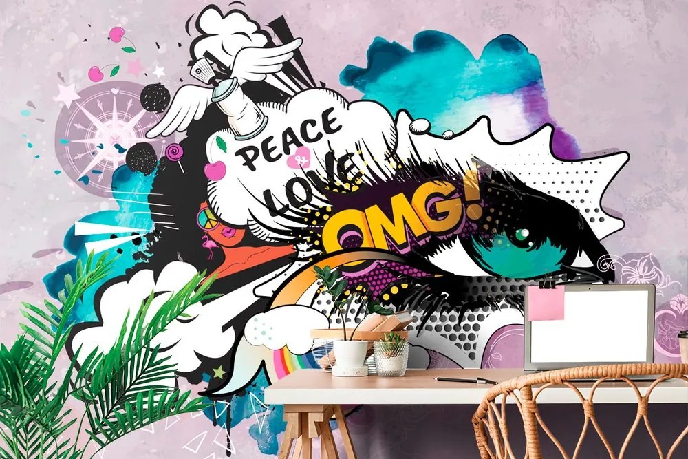 Tapet graffiti verde ochi
