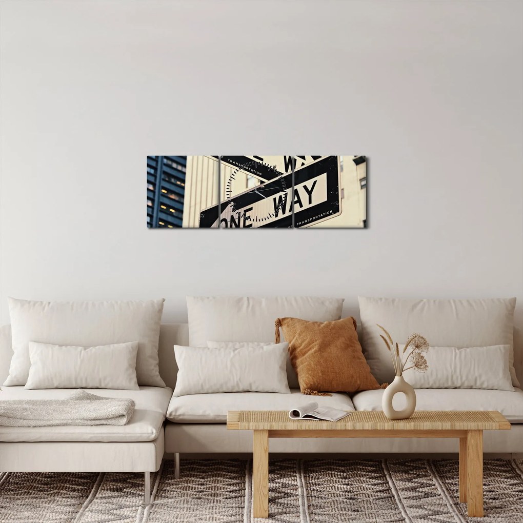 Tablou - New York ONE WAY (cu ceas) (90x30 cm)