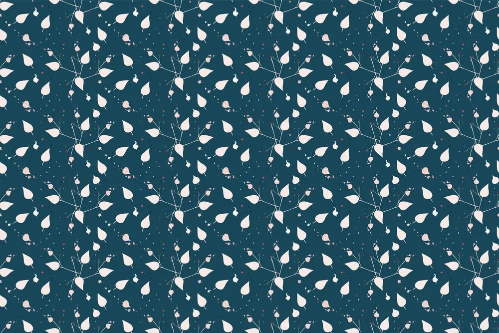 Tapet frunze delicate în design albastru