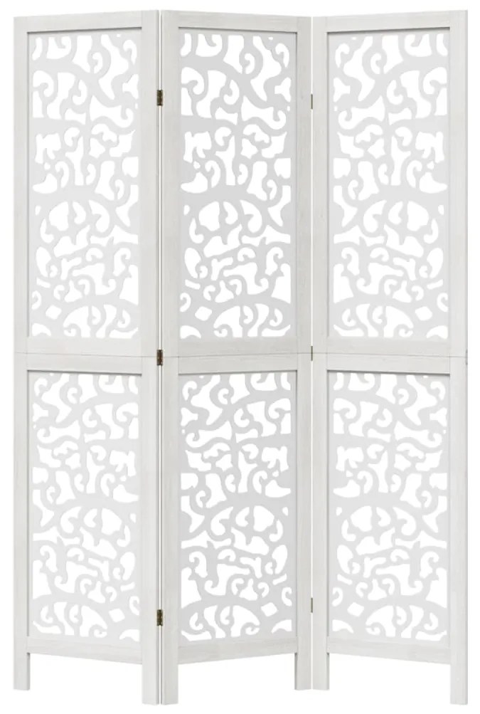 Paravan camera 3 panouri, alb, lemn masiv paulownia