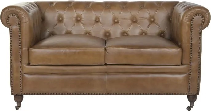 Canapea vintage 2 locuri din piele naturală, „Chesterfield"