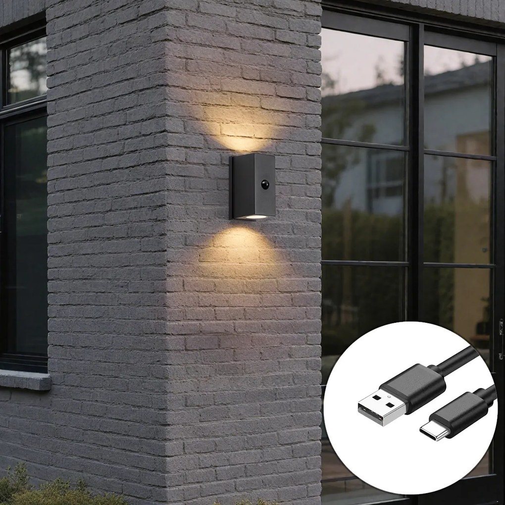Lampă de perete neagră cu senzor magnetic în 4 trepte și LED reîncărcabil integrat - Baleno