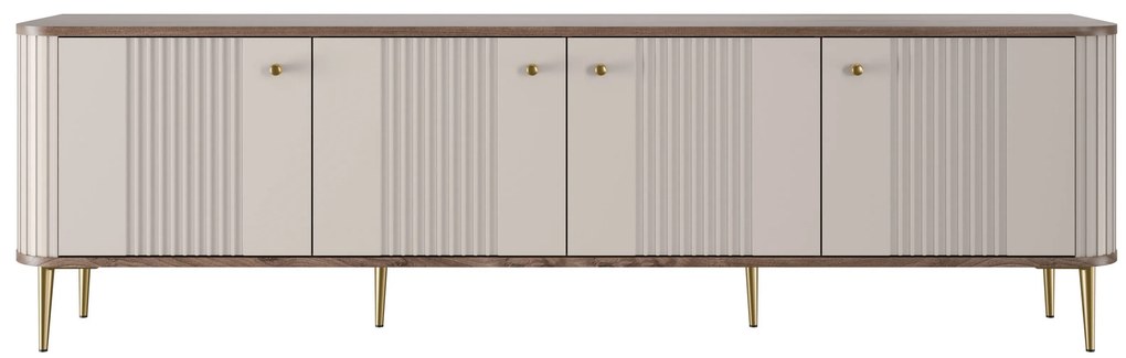 Comodă TV Vesper 4D 187 cm - cașmir / nuc / picioare aurii