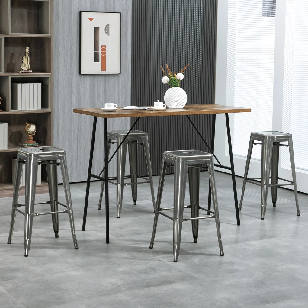 HOMCOM Set 4 Scaune de Bar din Oțel cu Suport pentru Picioare, Argintiu | Aosom Romania