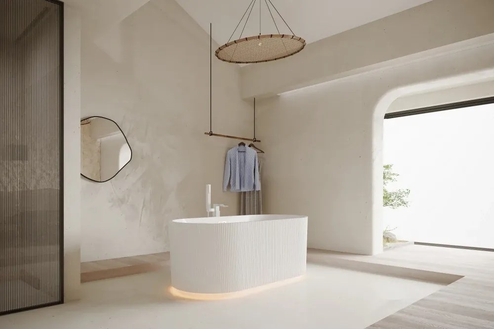 Cada acril freestanding Calliope LED, iluminare LED, Alb lucios, 170 cm, 5020 LED