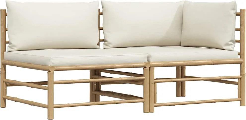 vidaXL Set mobilier de grădină cu perne alb crem, 2 piese, bambus