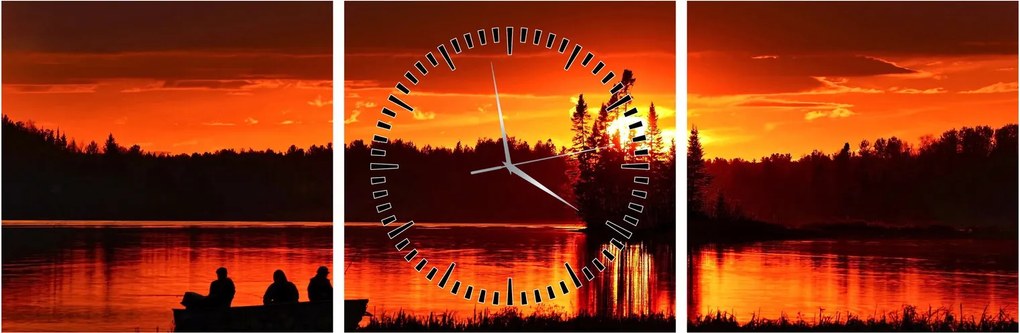 Tablou - Pescari pe lac (cu ceas) (90x30 cm)