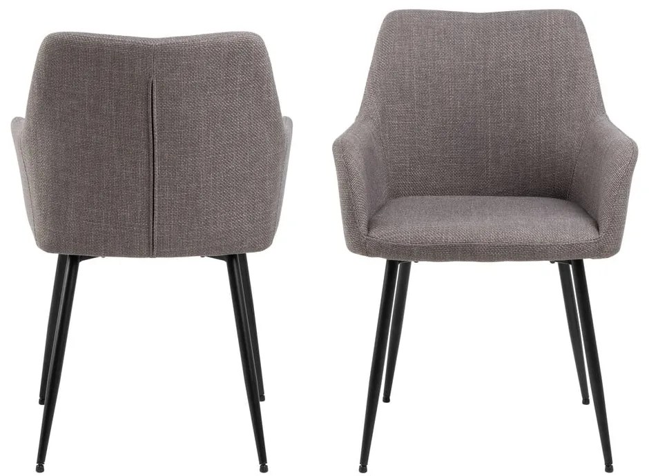 Set de scaune de sufragerie gri deschis cu cotiere 2 buc. tapițat Lizzy – Actona