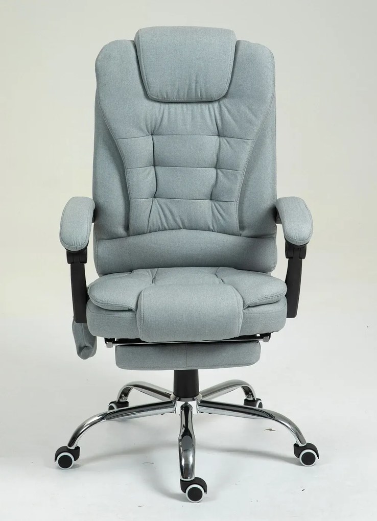 RESIGILAT- Scaun directorial cu Masaj și Încălzire, functie sezlong, suport picioare, textil, Gri deschis