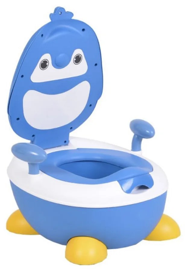Olita 2 in 1 pentru copii NOVOKIDSª Happy Penguin , Vas detasabil, Plastic non toxic, Model Pinguin, Albastru