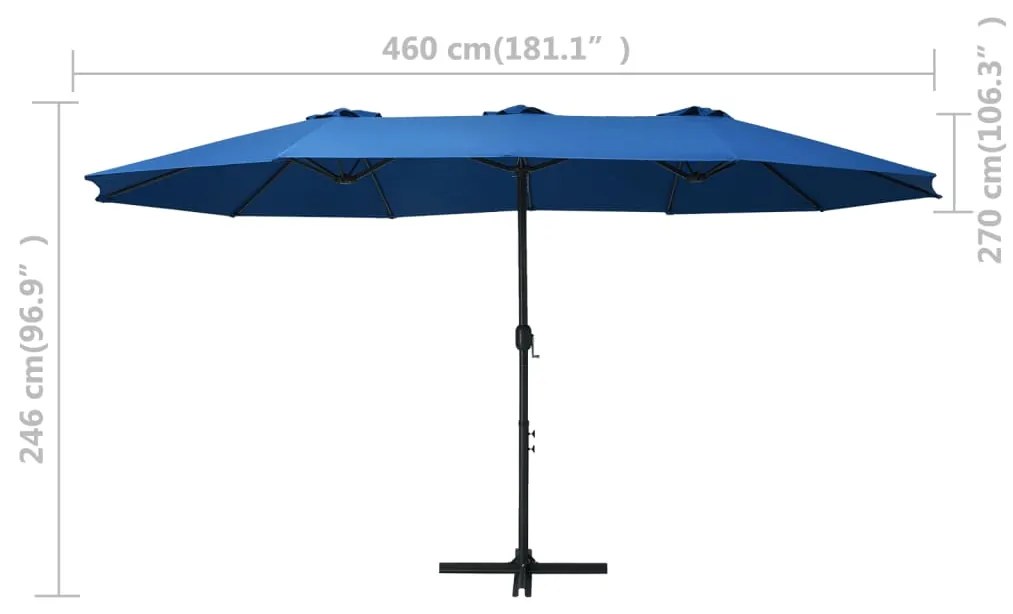 Umbrela soare exterior cu stalp aluminiu, albastru, 460x270 cm Albastru