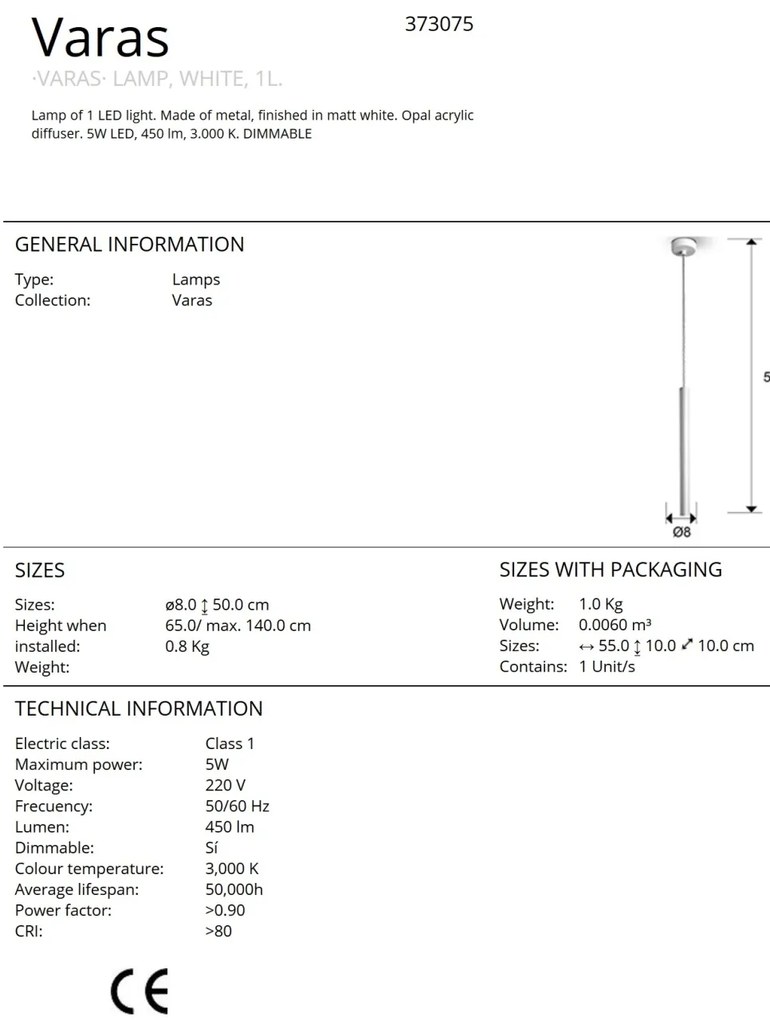 Pendul LED dimabil design modern minimalist Varas alb SV-373075