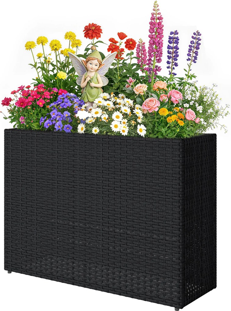 Outsunny Jardinieră înălțată din rășină împletită, suport flori cu vas detașabil și picioare reglabile, cadru din oțel, negru | Aosom Romania