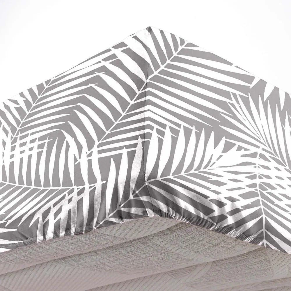 Cearceaf alb/gri din bumbac cu elastic 160x200 cm Botania – douceur d'intérieur
