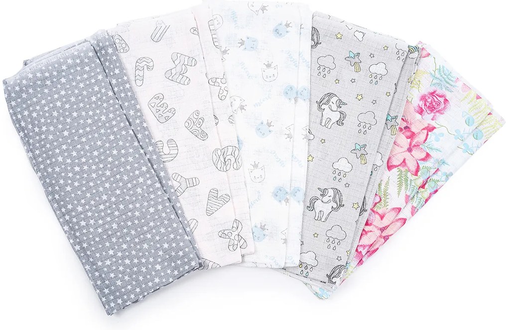 New Baby Scutece din bumbac cu imprimeu Standard, 60 x 80 cm, set 10 buc.