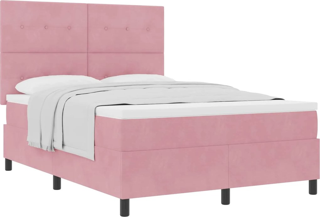 vidaXL Pat cu arcuri cu saltea cu headboard Roz 140 x 200 cm Catifea