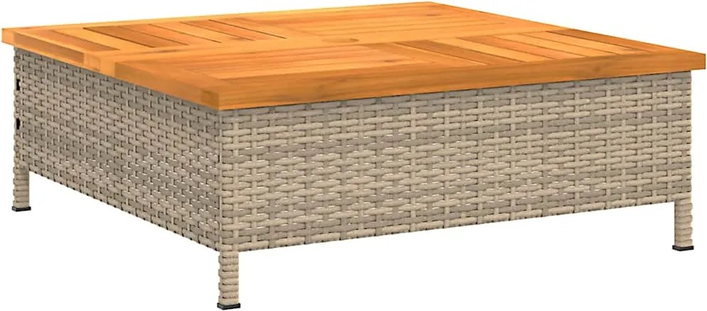 vidaXL Masă de grădină, bej, 70x70x25 cm, poliratan și lemn acacia