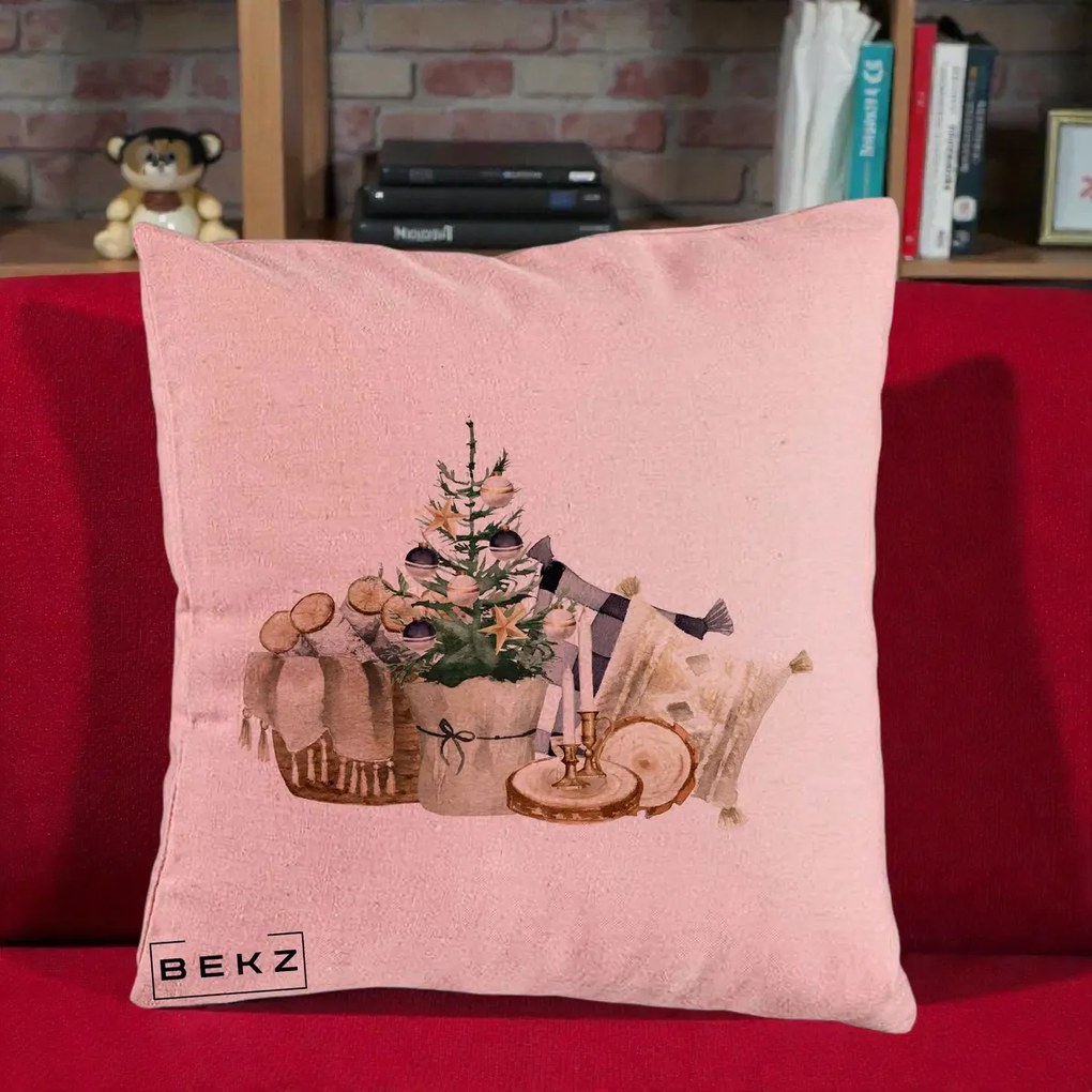 Perna Decorativa Colt Cozy de Craciun Boho, 40x40 cm, Roz, Husa Detasabila, Perna Inclusa, BEKZ®