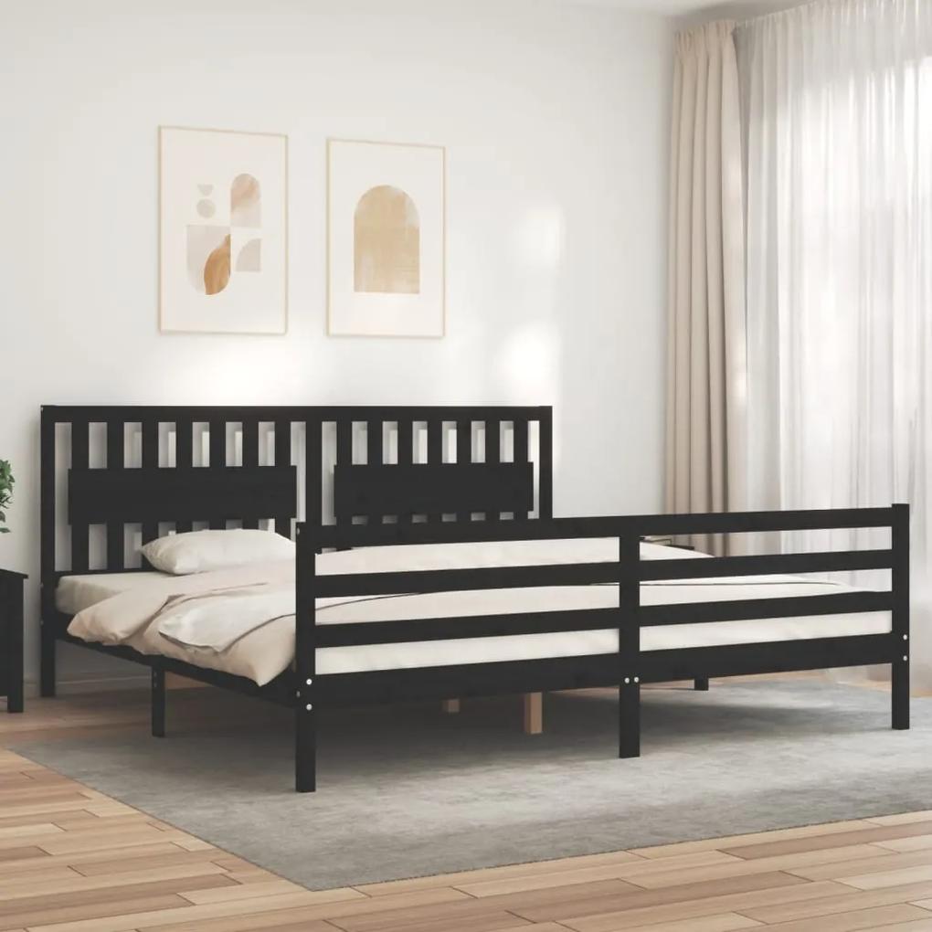 3194335 vidaXL Cadru pat cu tăblie 200x200 cm, negru, lemn masiv