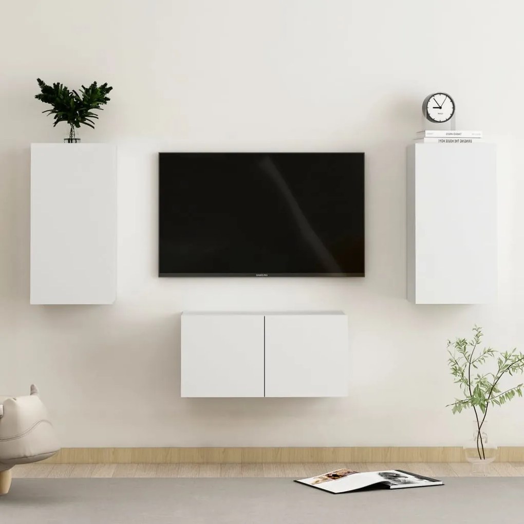 vidaXL Set dulapuri TV, 3 piese, alb, lemn prelucrat